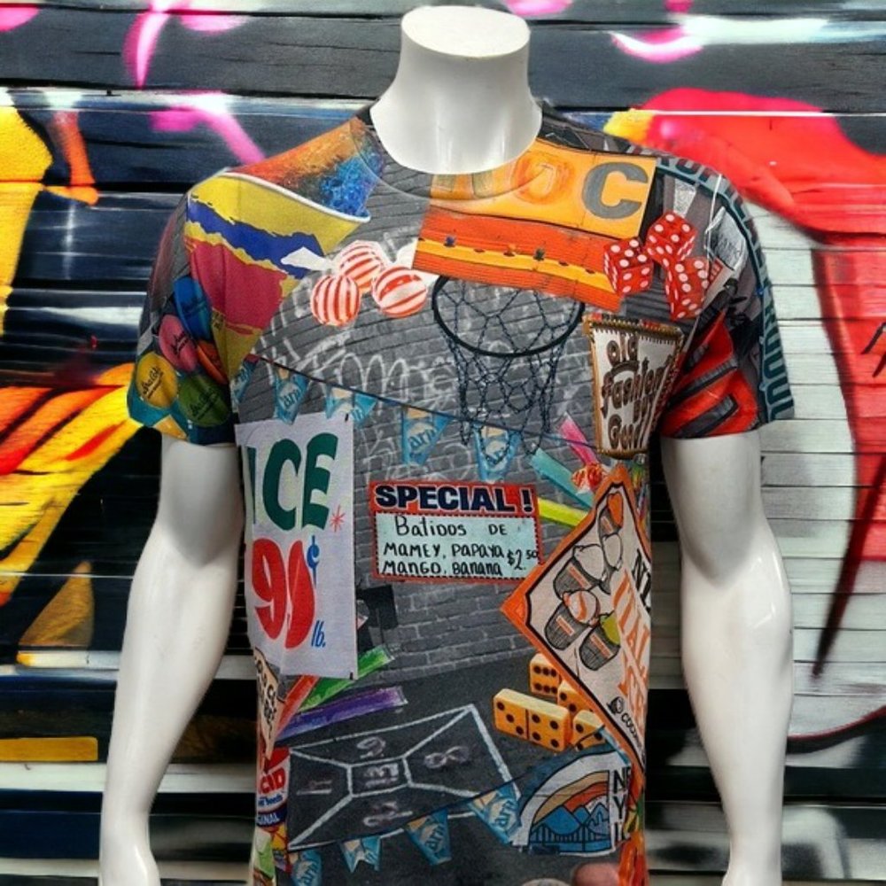 Rocawear Multi-Color Graffiti Full Graphic "Old Fashion But Good" T-Shirt Large